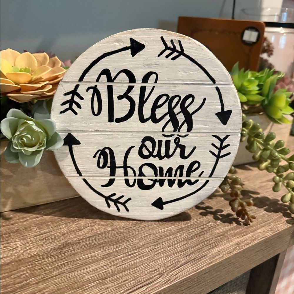 Rustic White 'Bless Our Home' Wall Decor or Tiered Tray